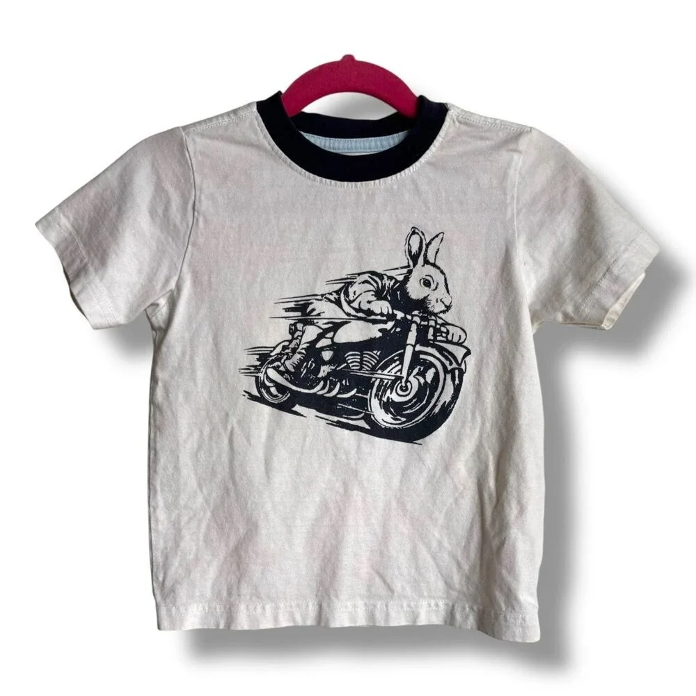 Gymboree Picnic Party Moto Bunny Tee Navy Blue White‎ Motorcycle Rabbit 2T